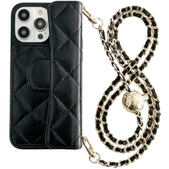 Crossbody Phone Case for iPhone |  Leather Wallet Cover with Adjustable Chain Lanyard, Card Slot Pocket & Kickstand